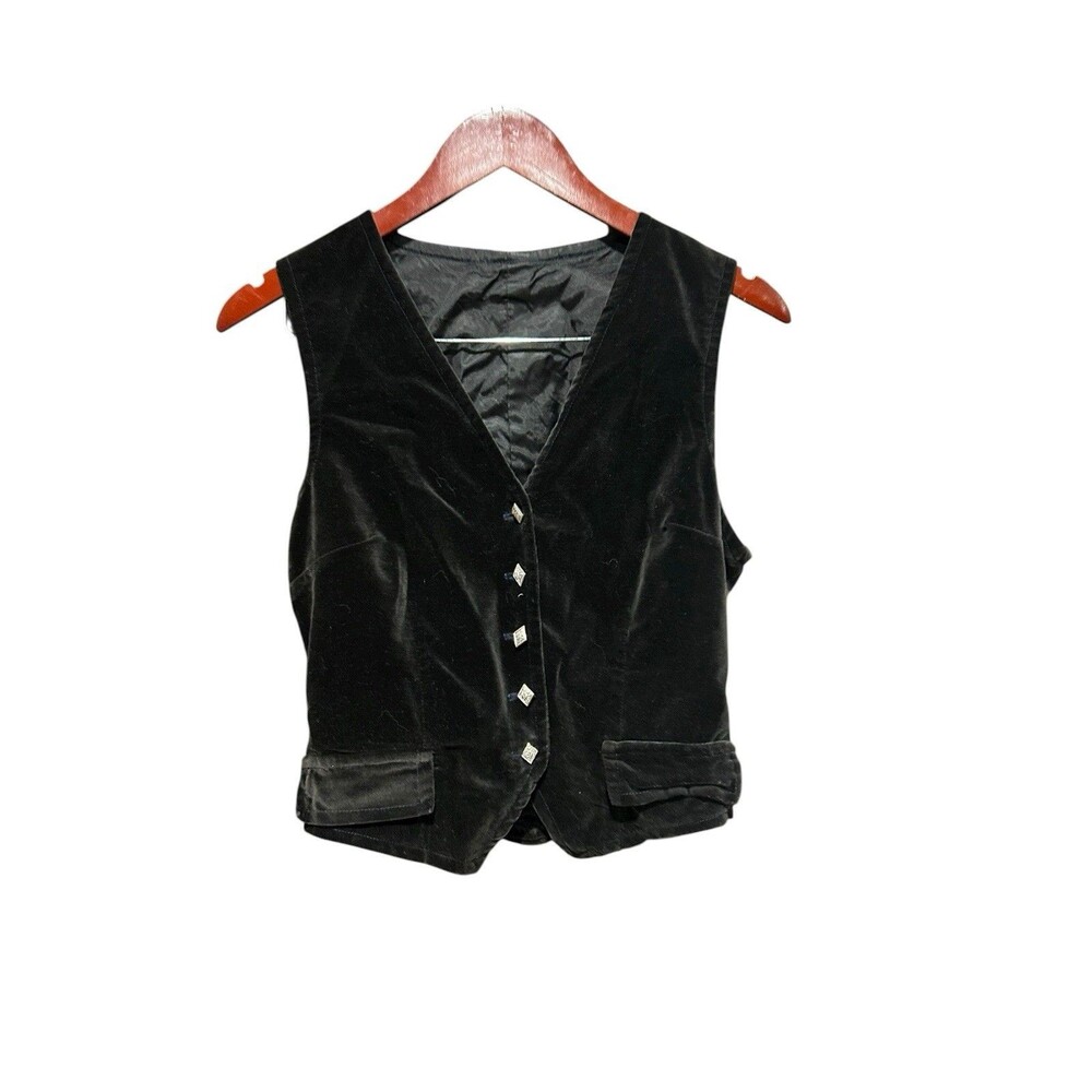 Unbranded Womens Velvet Black Vest Button Up Sleeveless 90s Witchy Goth Vibes